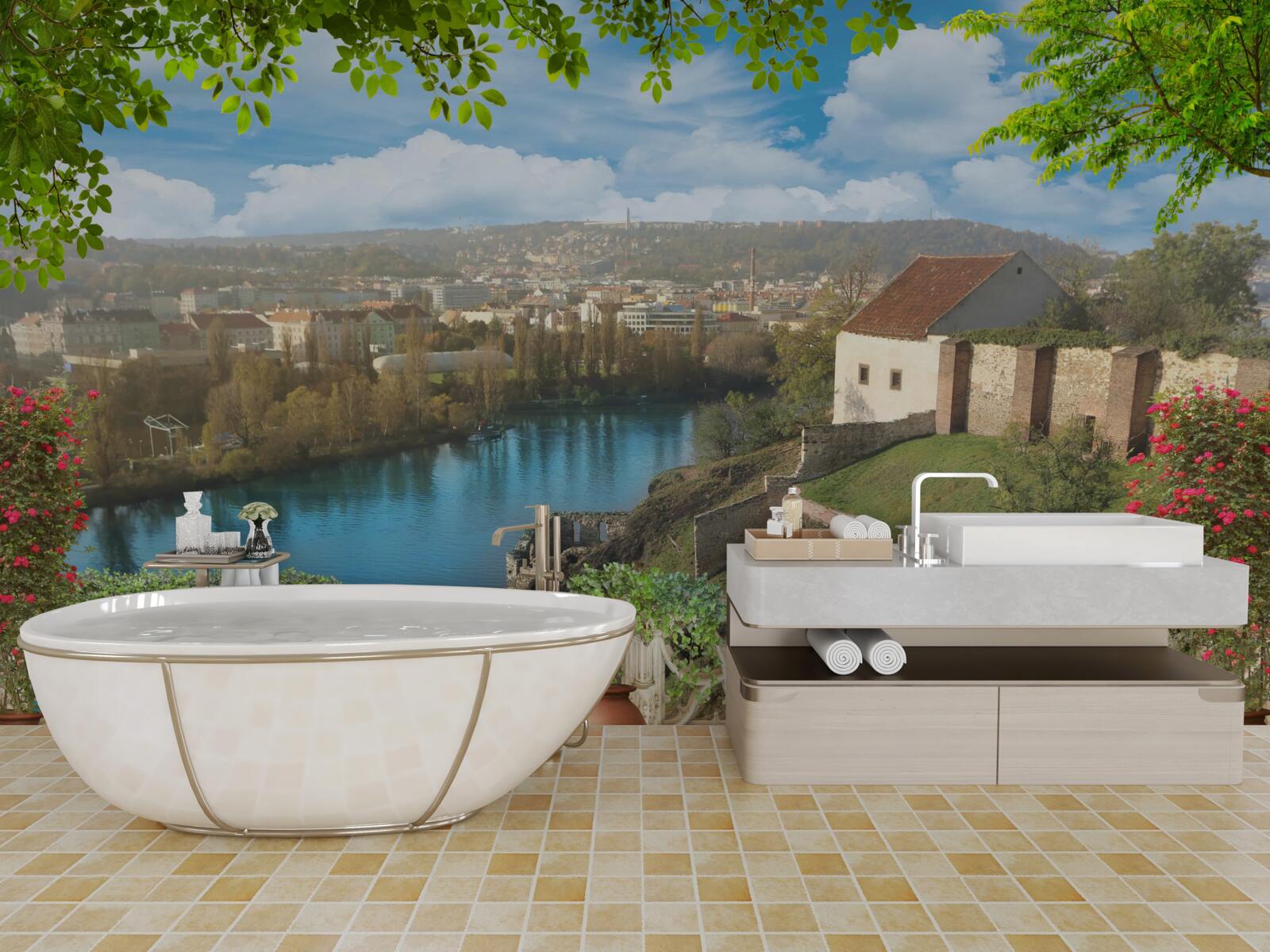 Fotobehang bergnederzetting