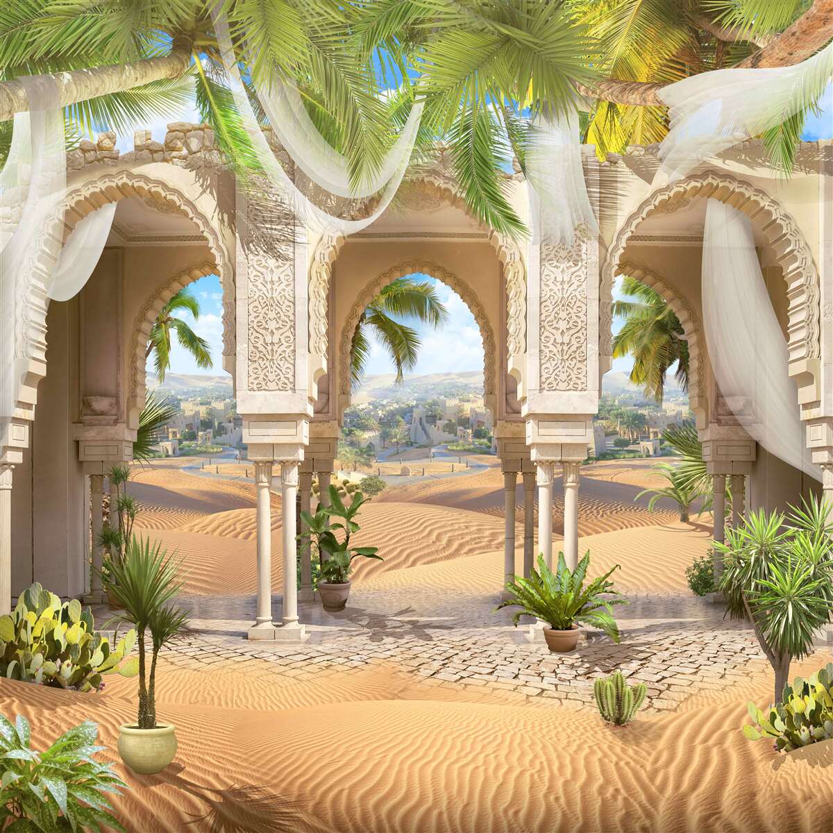 Fotobehang panorama van de woestijn vanuit het paleis