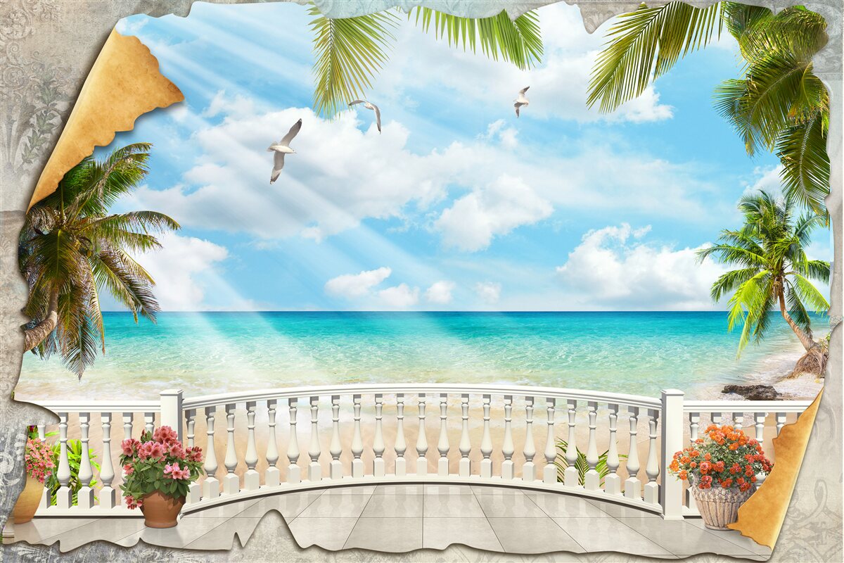 Fotobehang schilderachtig uitzicht op zee in de zomer