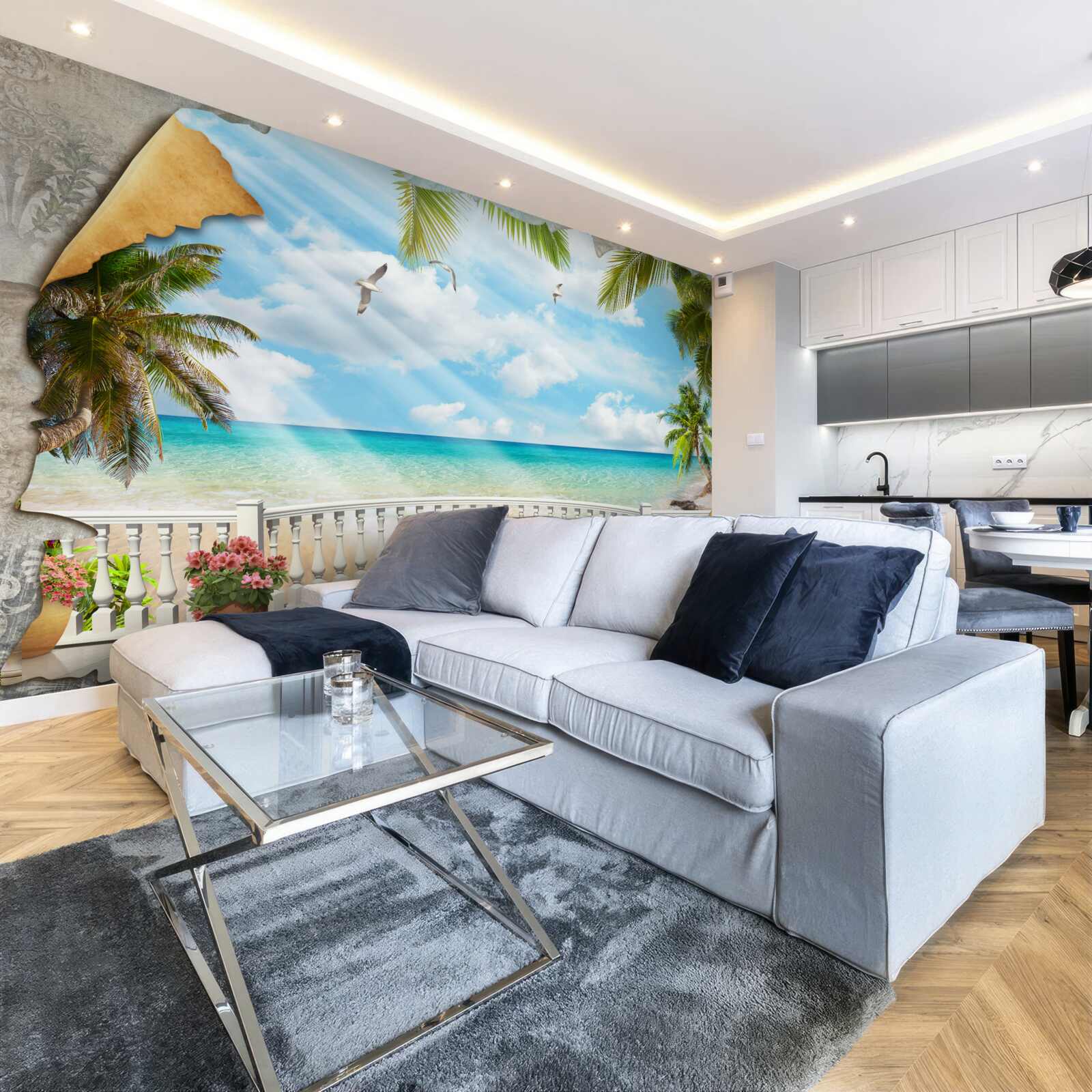 Fotobehang schilderachtig uitzicht op zee in de zomer