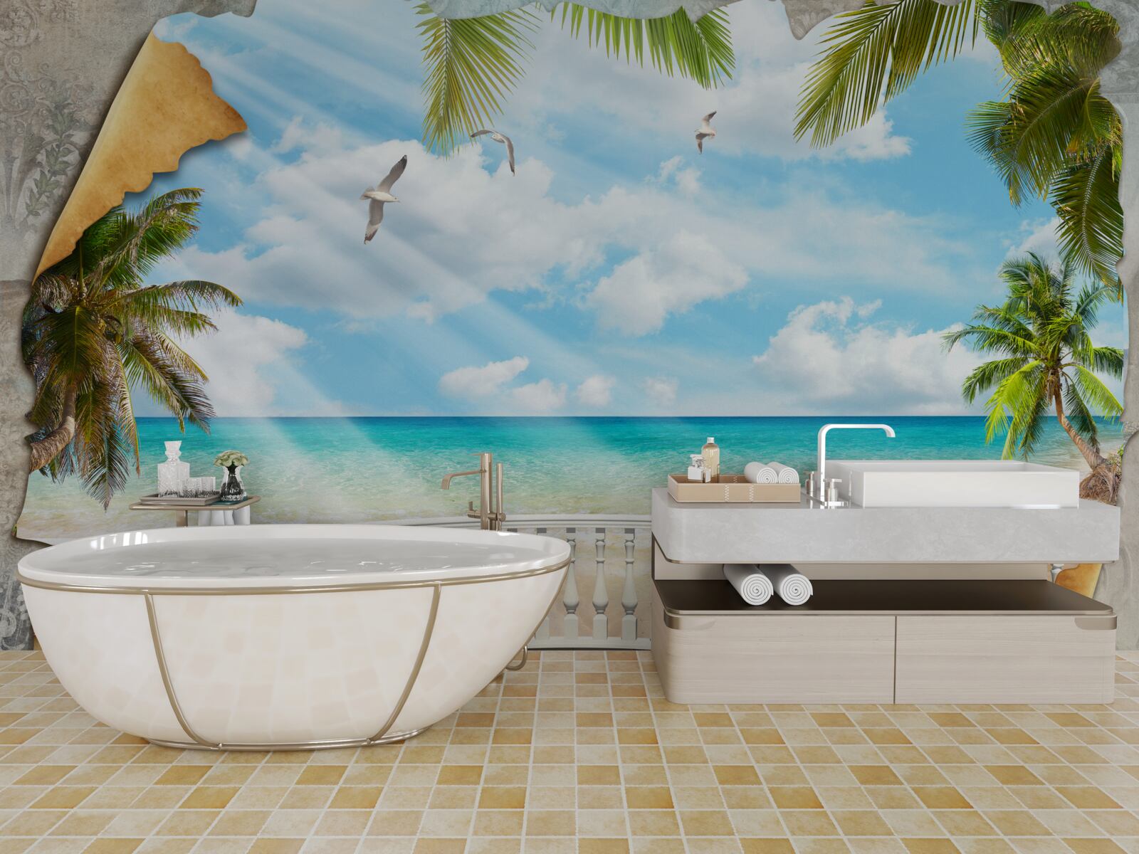 Fotobehang schilderachtig uitzicht op zee in de zomer