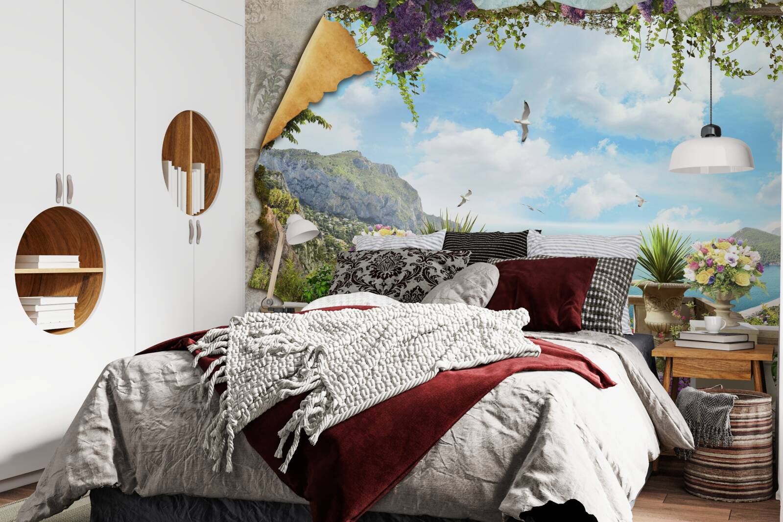 Fotobehang panoramisch uitzicht op zee vanaf het balkon