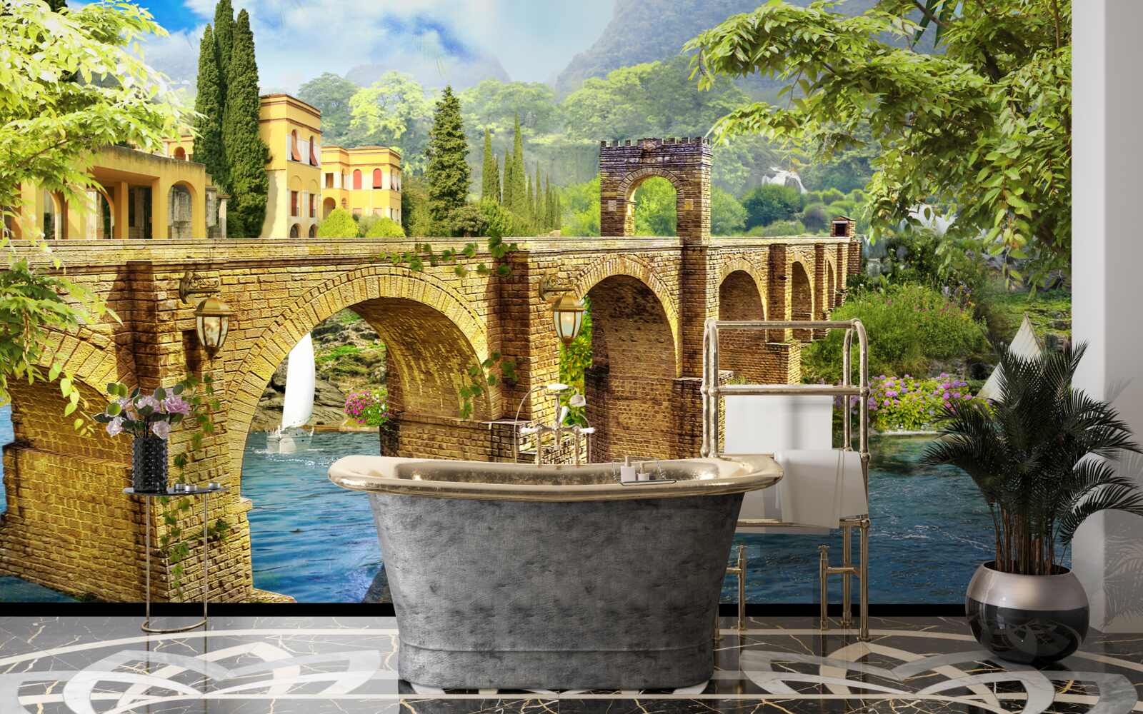 Fotobehang prachtige architectonische kanaalbrug