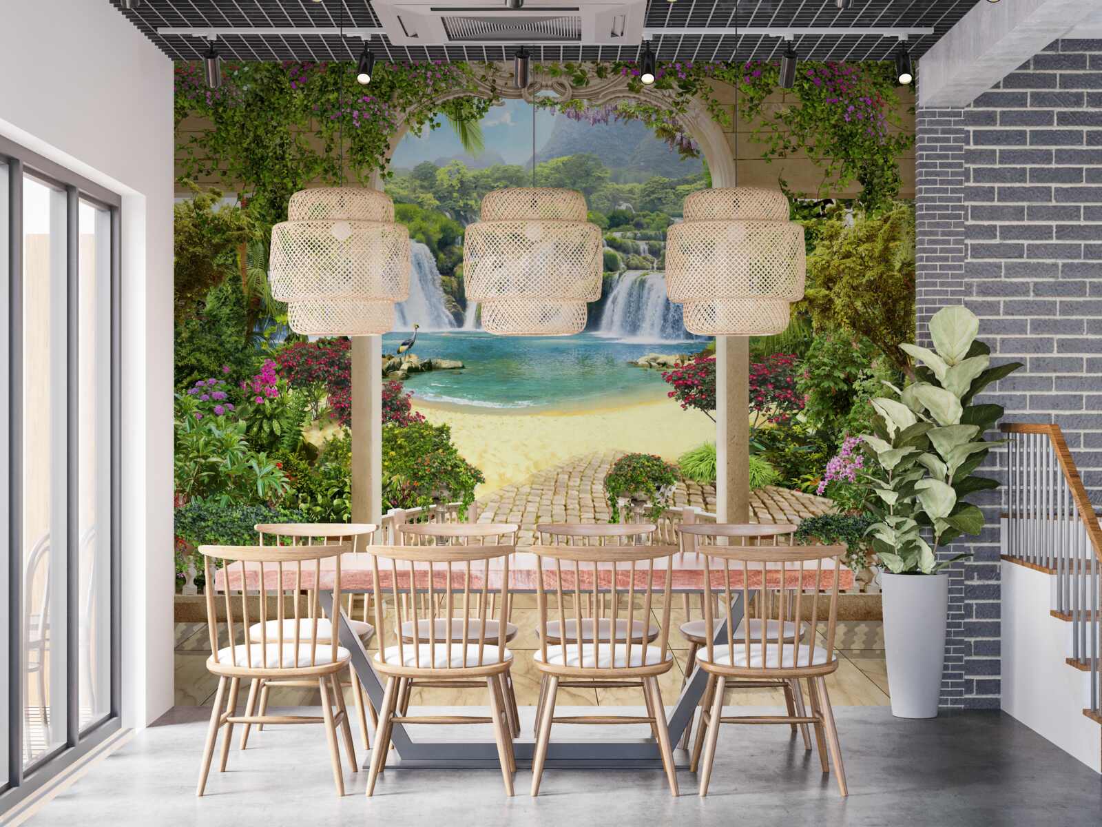 Fotobehang zicht op de waterval door de boog