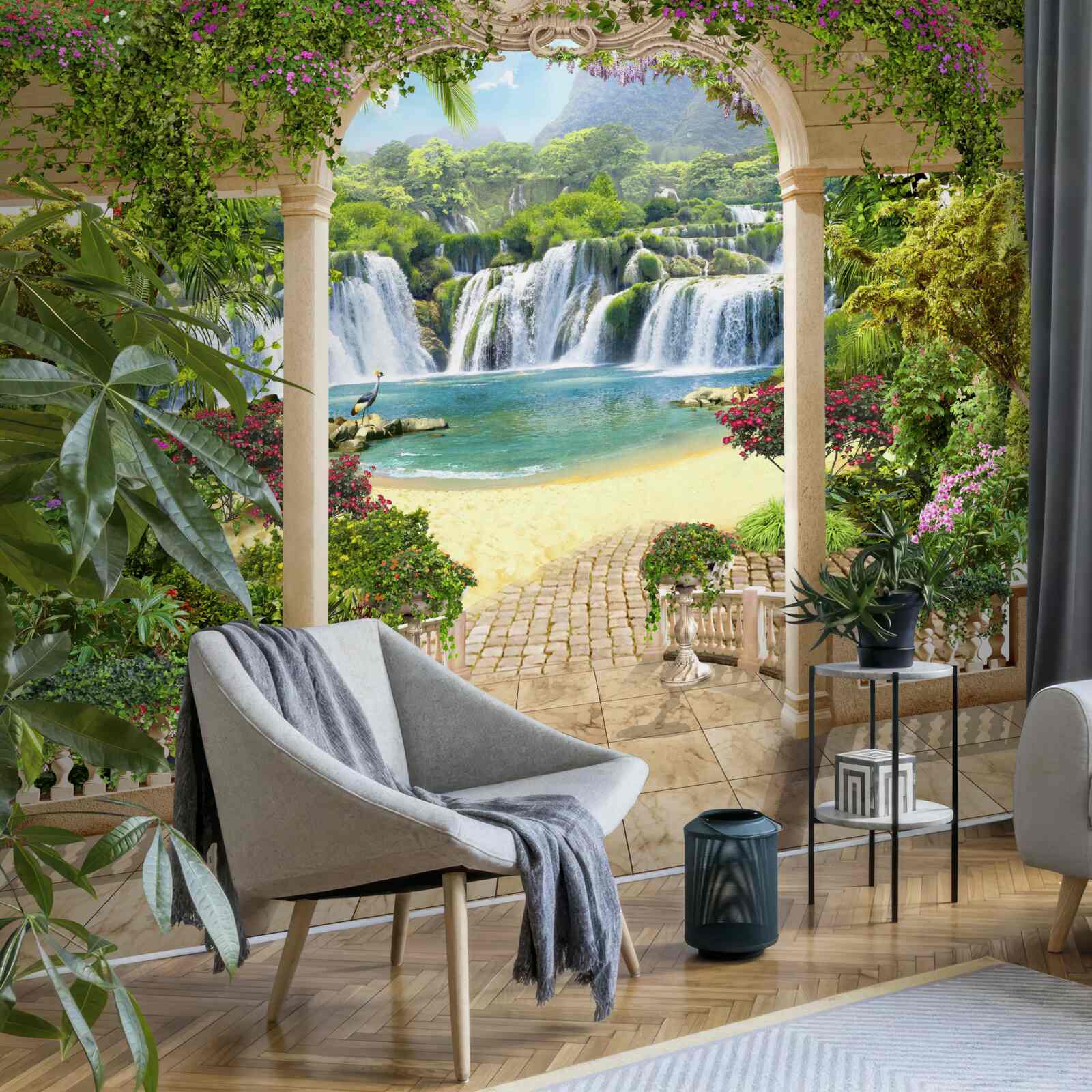 Fotobehang zicht op de waterval door de boog