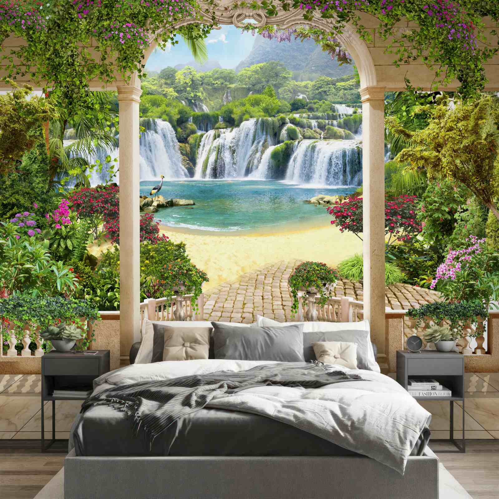 Fotobehang zicht op de waterval door de boog