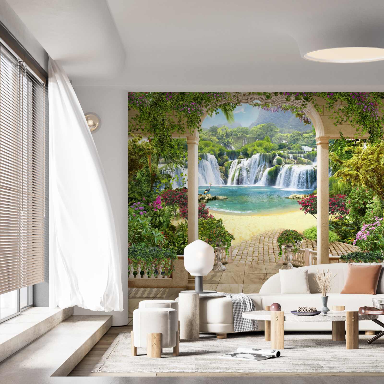 Fotobehang zicht op de waterval door de boog