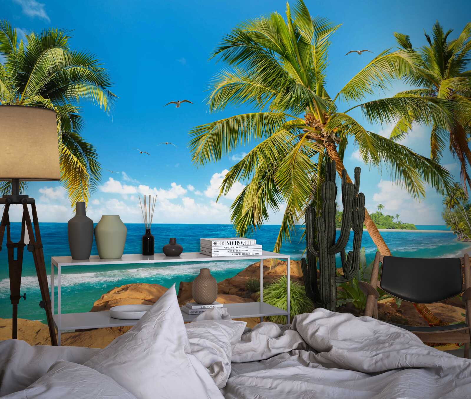 Fotobehang Hoge palmbomen aan de kust