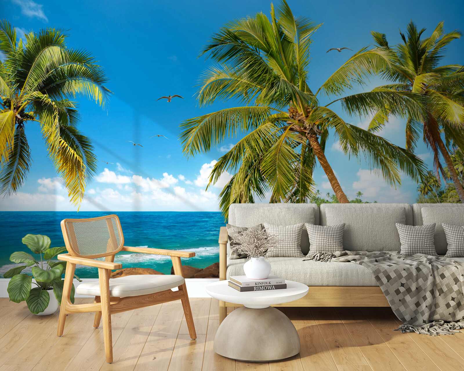 Fotobehang Hoge palmbomen aan de kust