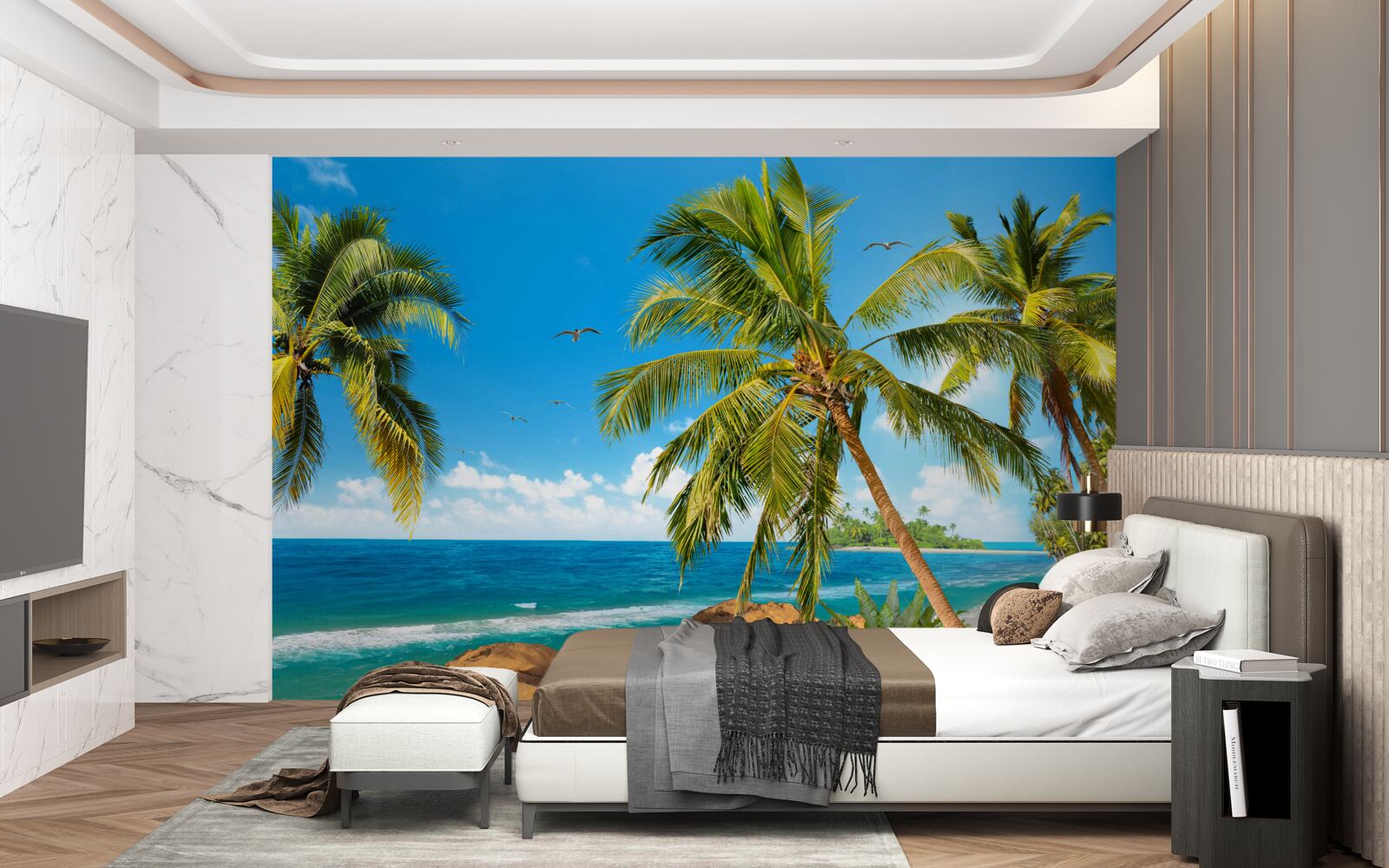 Fotobehang Hoge palmbomen aan de kust