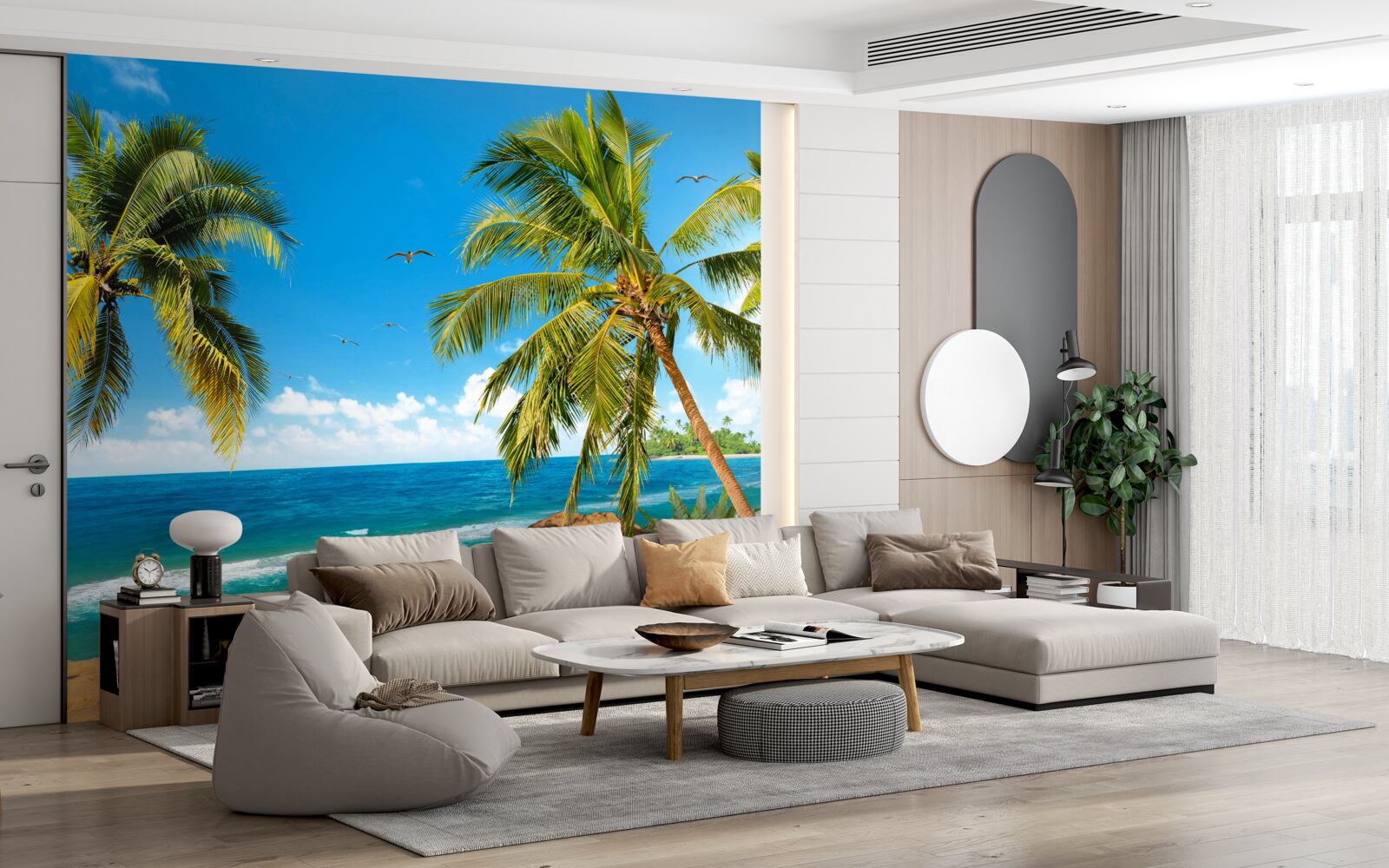 Fotobehang Hoge palmbomen aan de kust