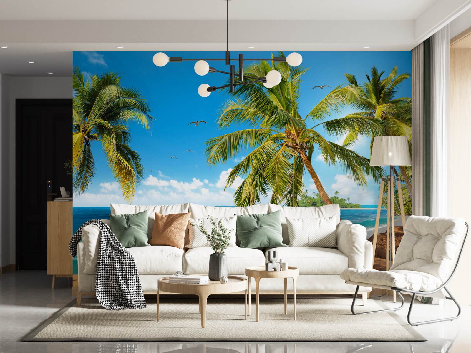 Fotobehang Hoge palmbomen aan de kust