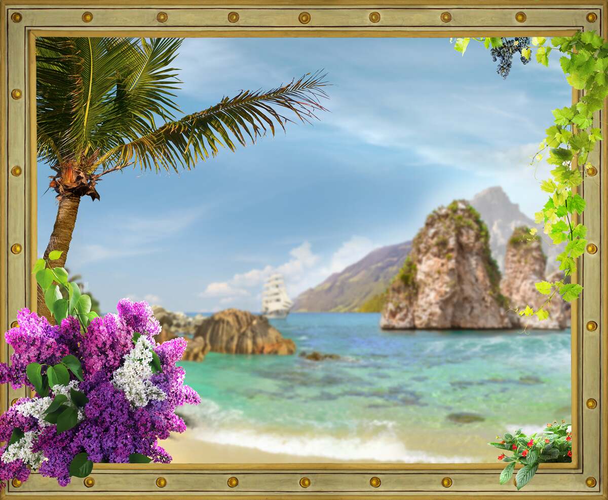 Fotobehang het schip is omgeven door rotsen