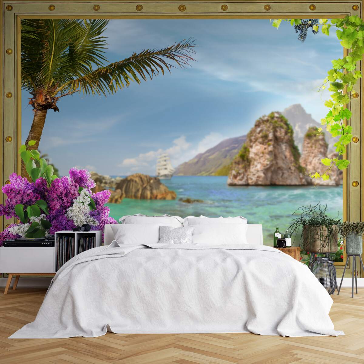 Fotobehang het schip is omgeven door rotsen