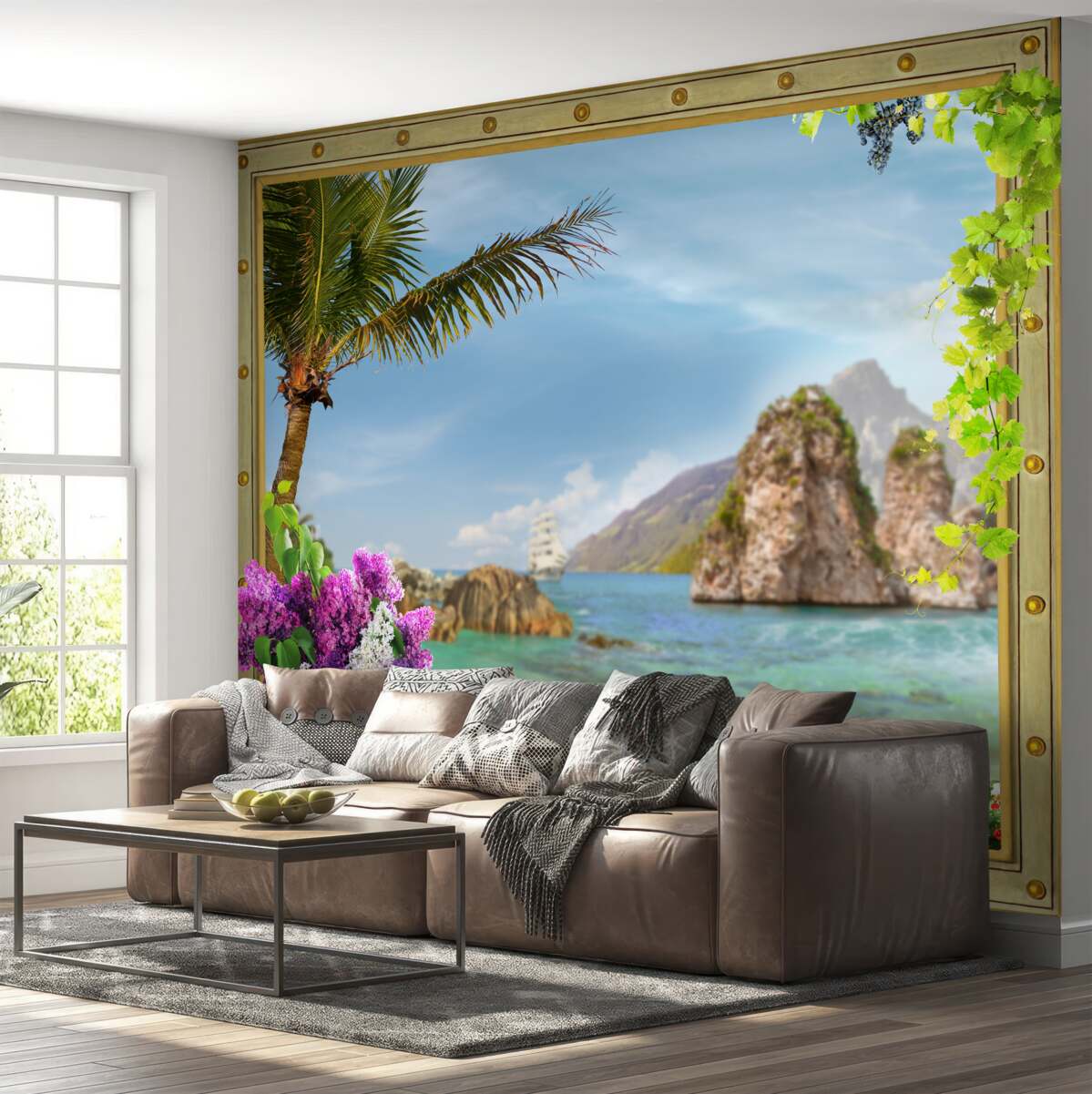 Fotobehang het schip is omgeven door rotsen