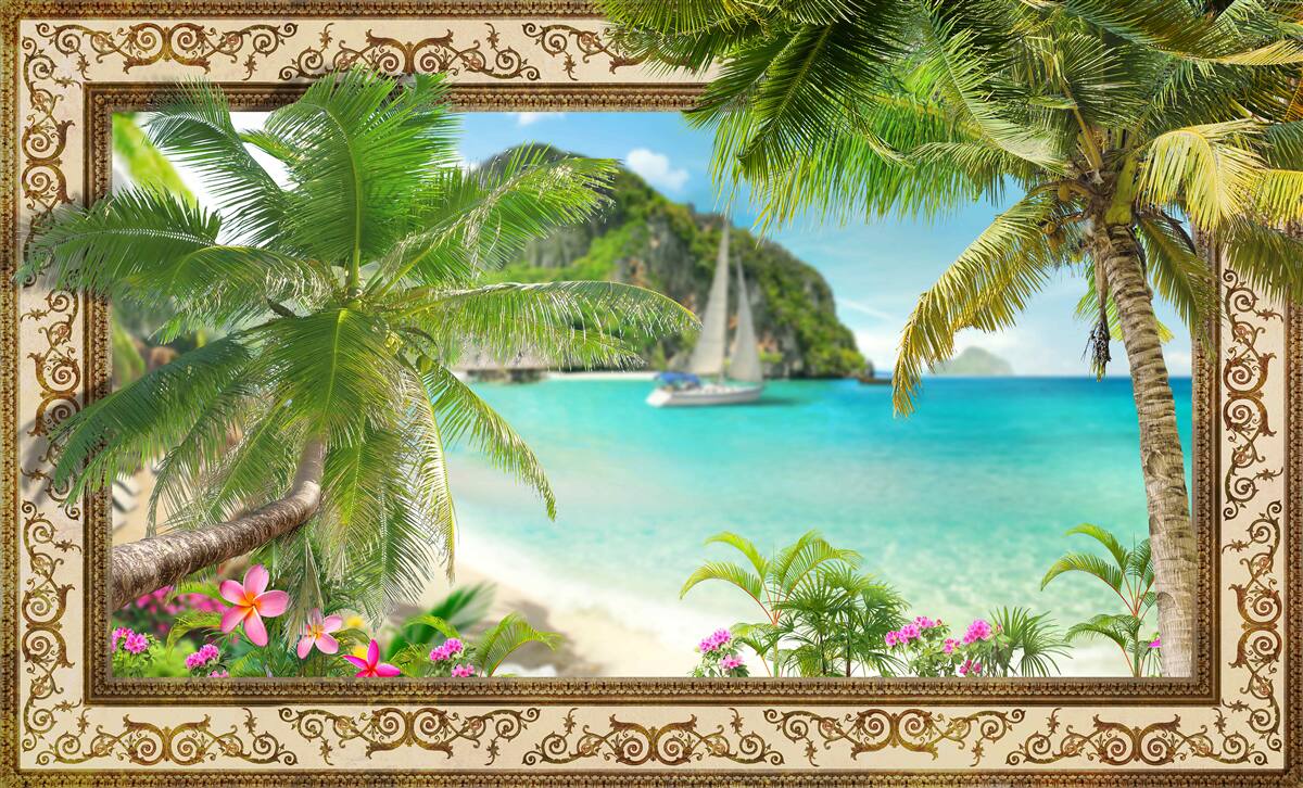 Fotobehang jacht met zeilen op zee