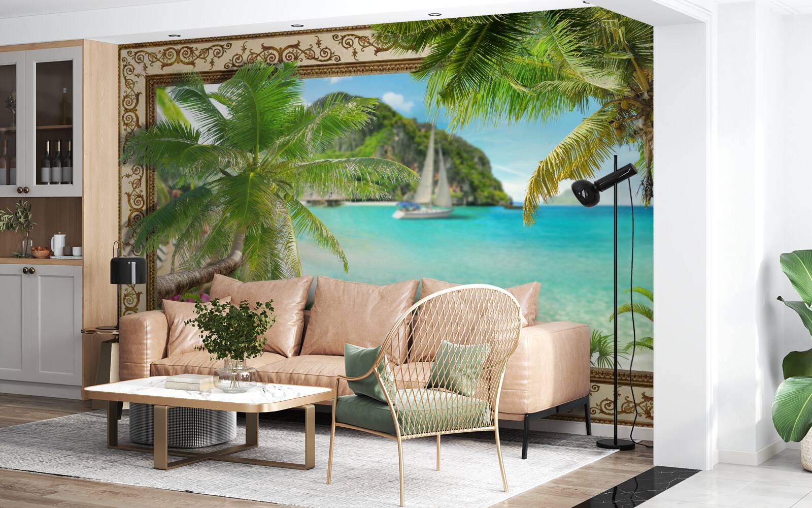 Fotobehang jacht met zeilen op zee