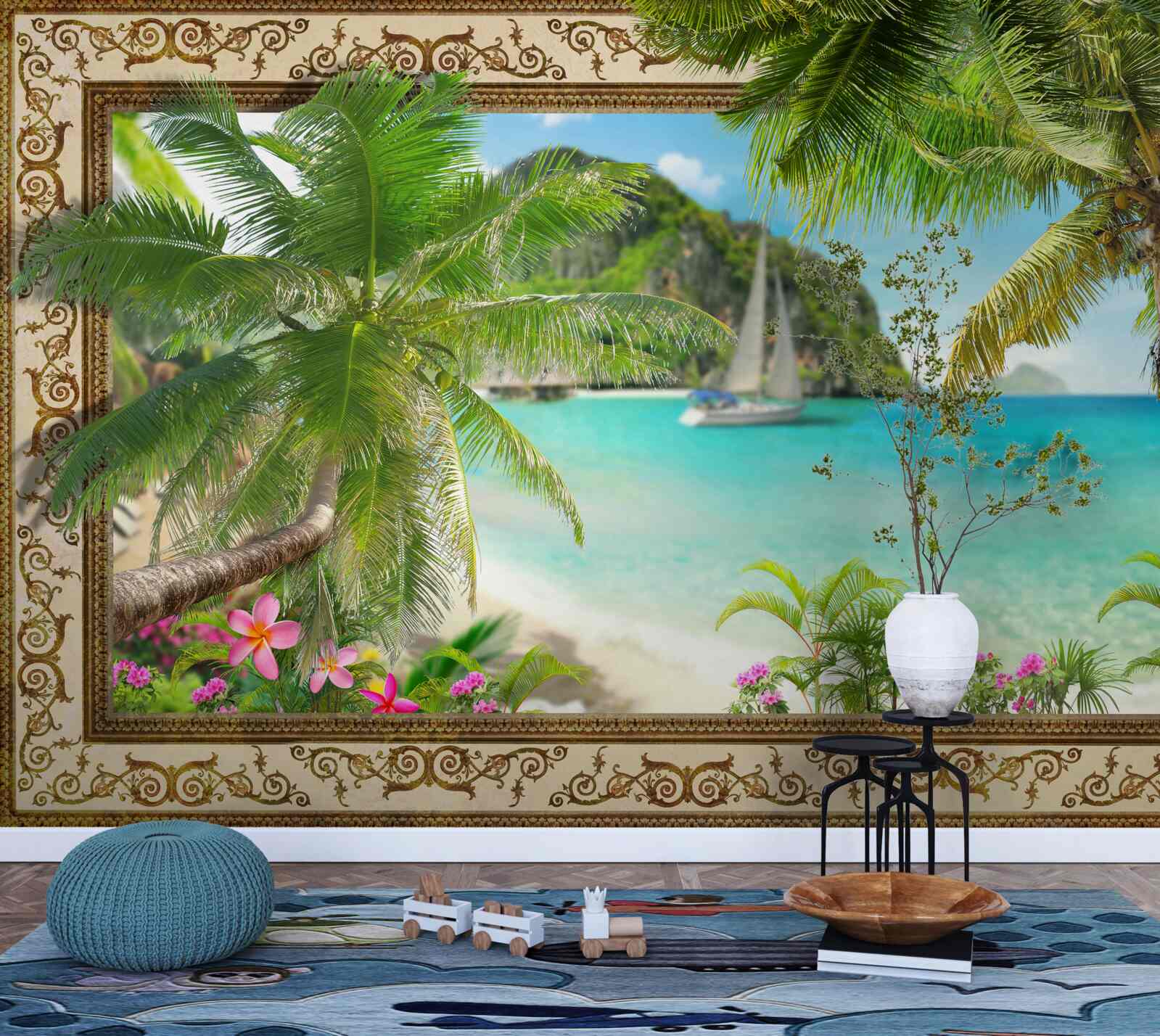 Fotobehang jacht met zeilen op zee