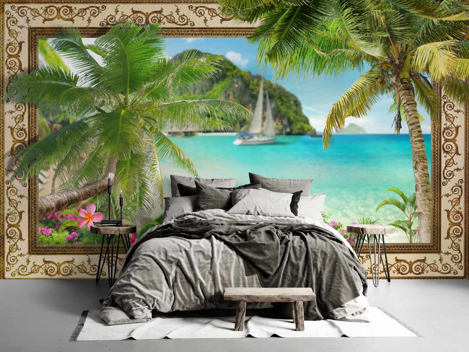 Fotobehang jacht met zeilen op zee