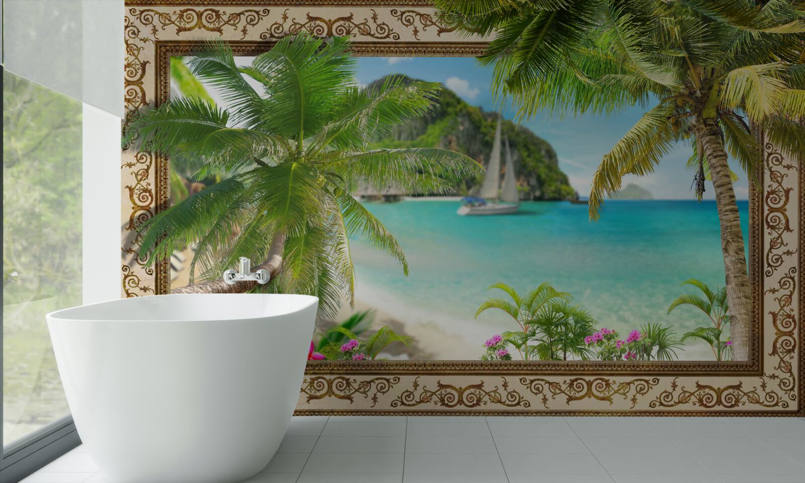 Fotobehang jacht met zeilen op zee