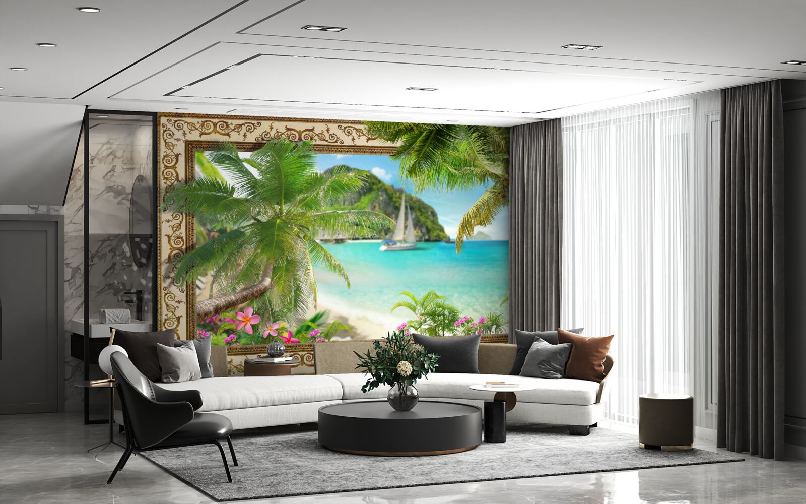 Fotobehang jacht met zeilen op zee