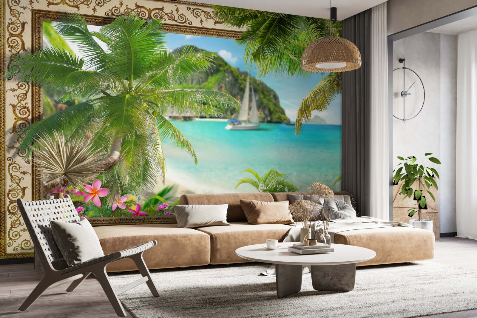 Fotobehang jacht met zeilen op zee