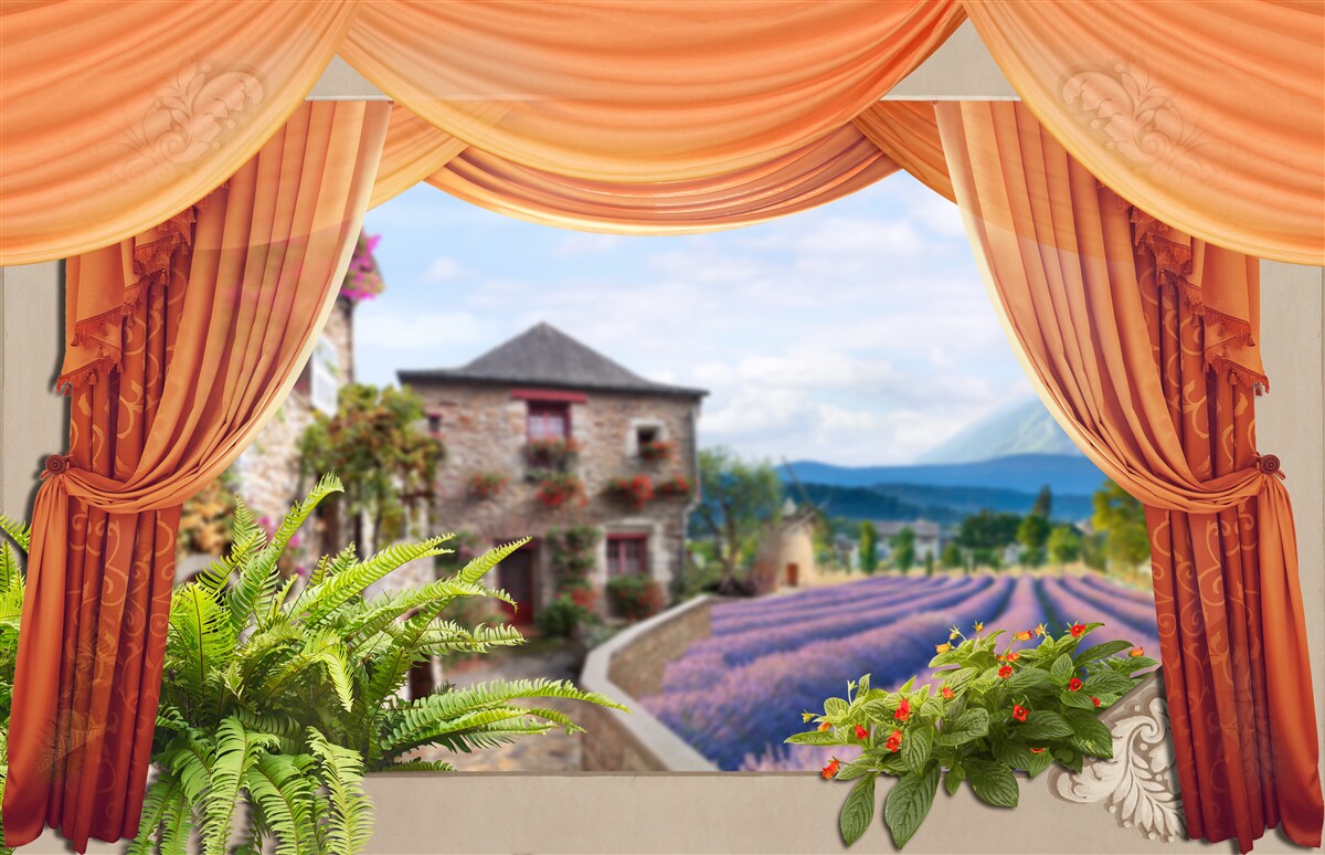 Fotobehang panorama van de lavendelopening vanuit het raam