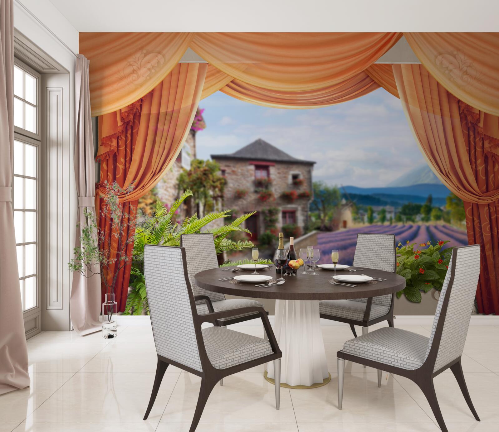 Fotobehang panorama van de lavendelopening vanuit het raam