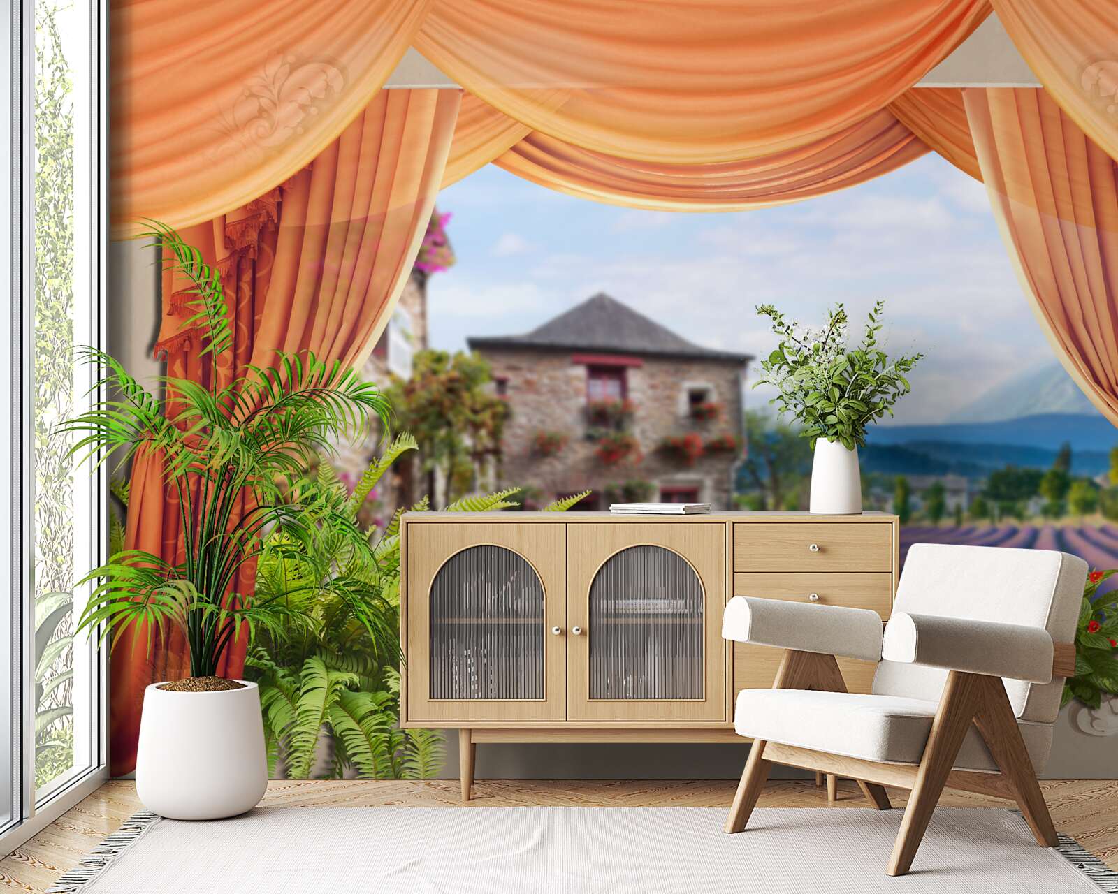 Fotobehang panorama van de lavendelopening vanuit het raam