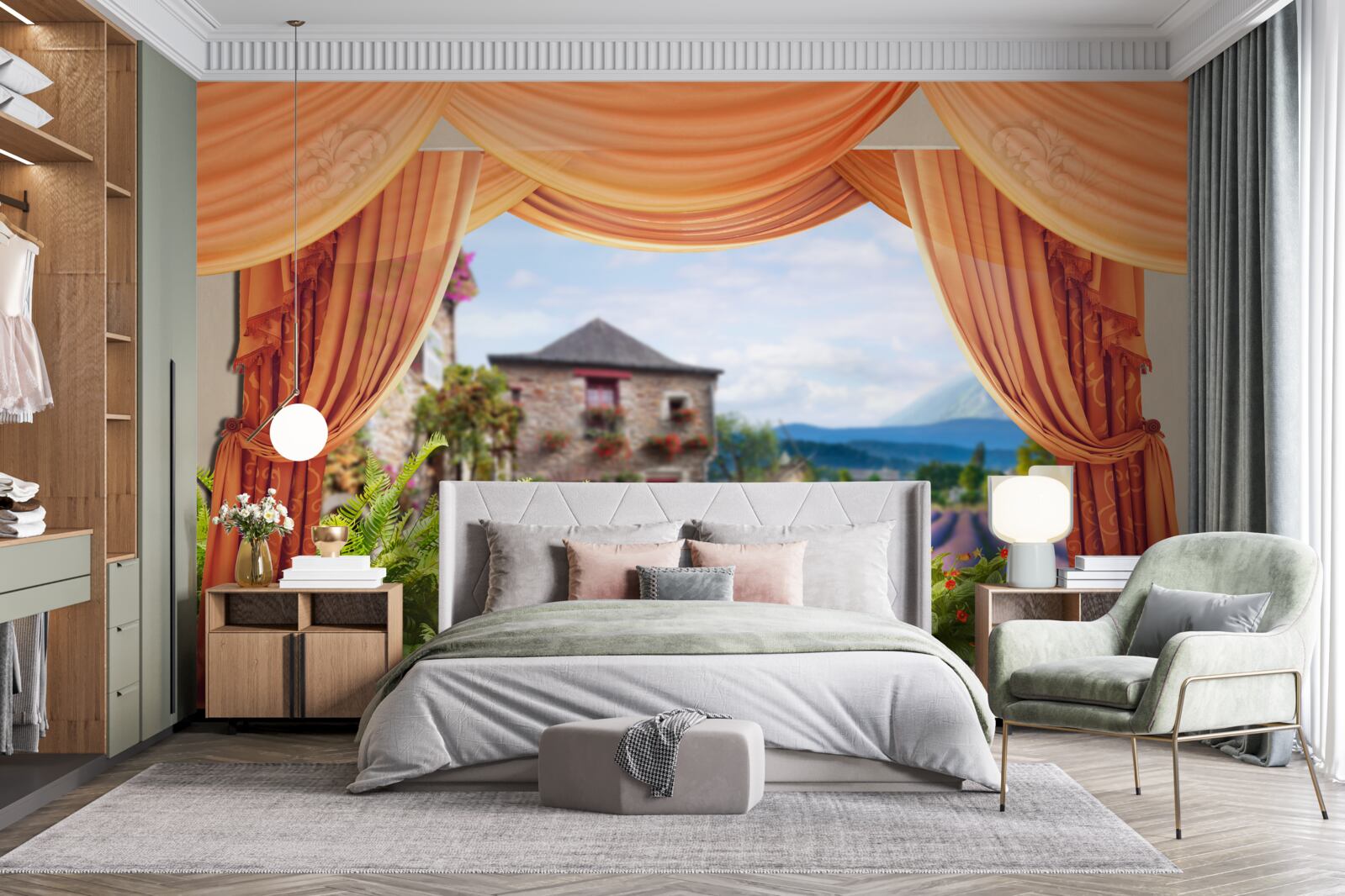 Fotobehang panorama van de lavendelopening vanuit het raam