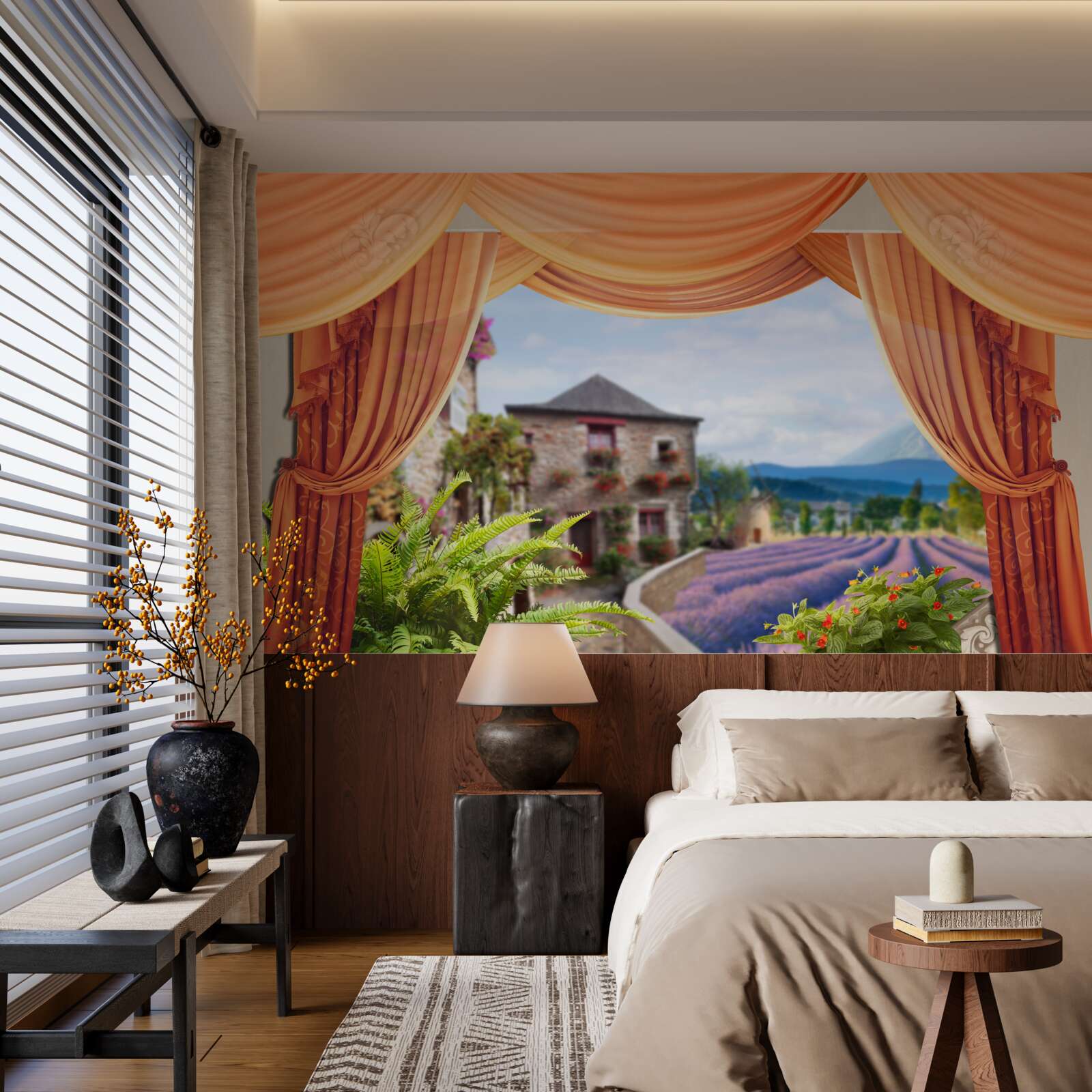 Fotobehang panorama van de lavendelopening vanuit het raam