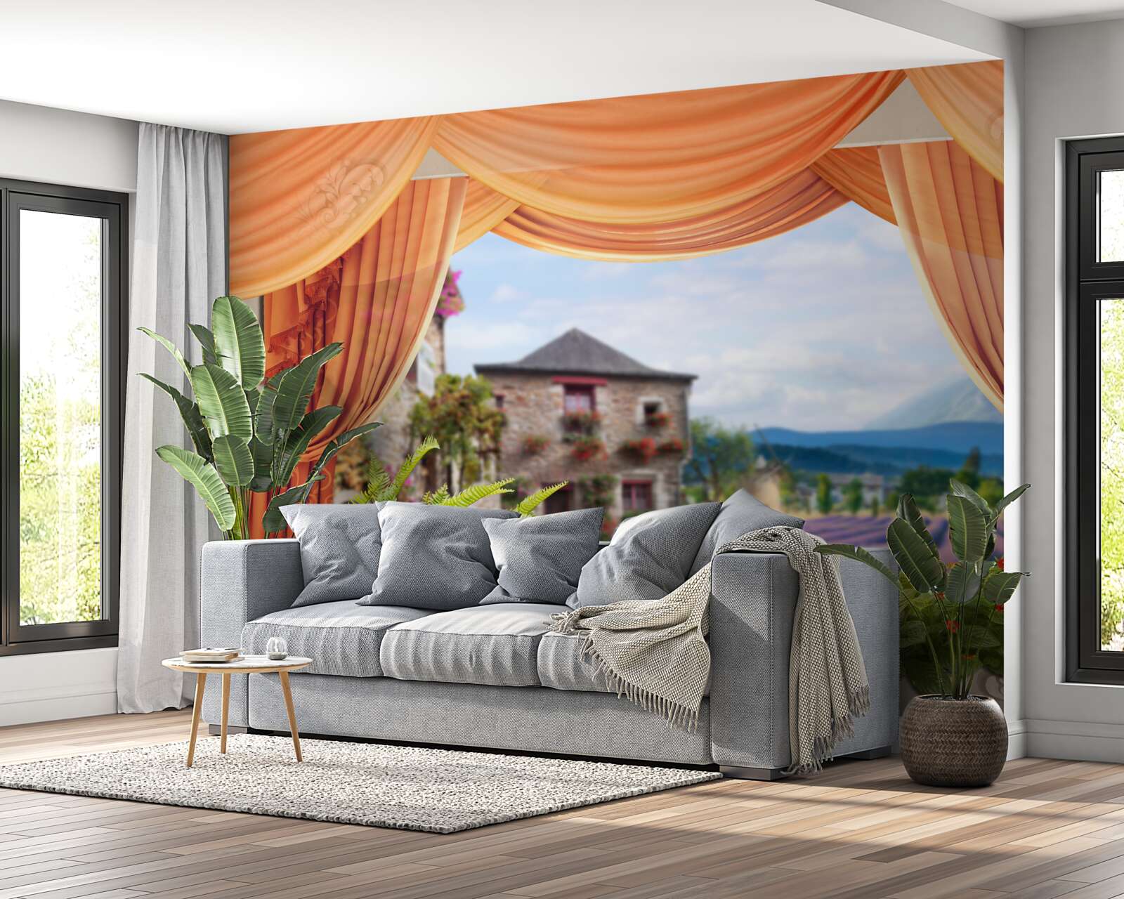 Fotobehang panorama van de lavendelopening vanuit het raam