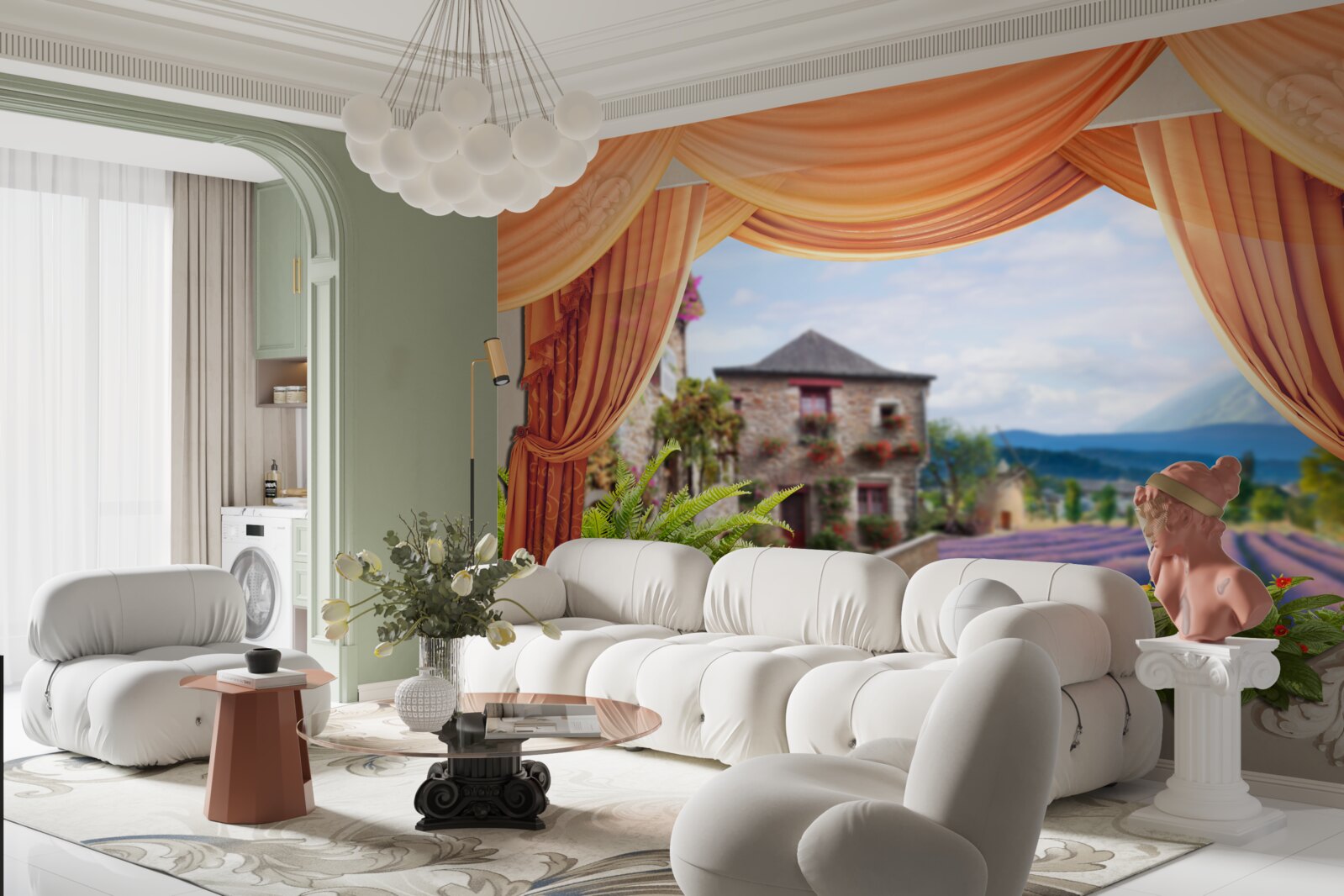 Fotobehang panorama van de lavendelopening vanuit het raam