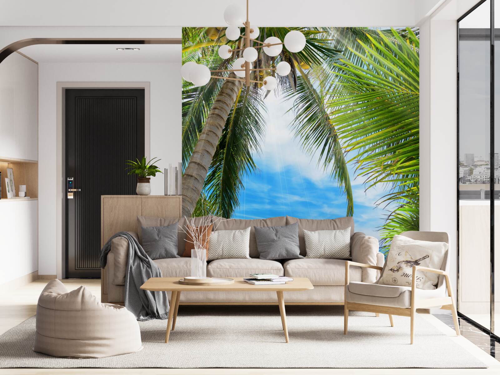 Fotobehang pad naar de oceaan door de palmbomen