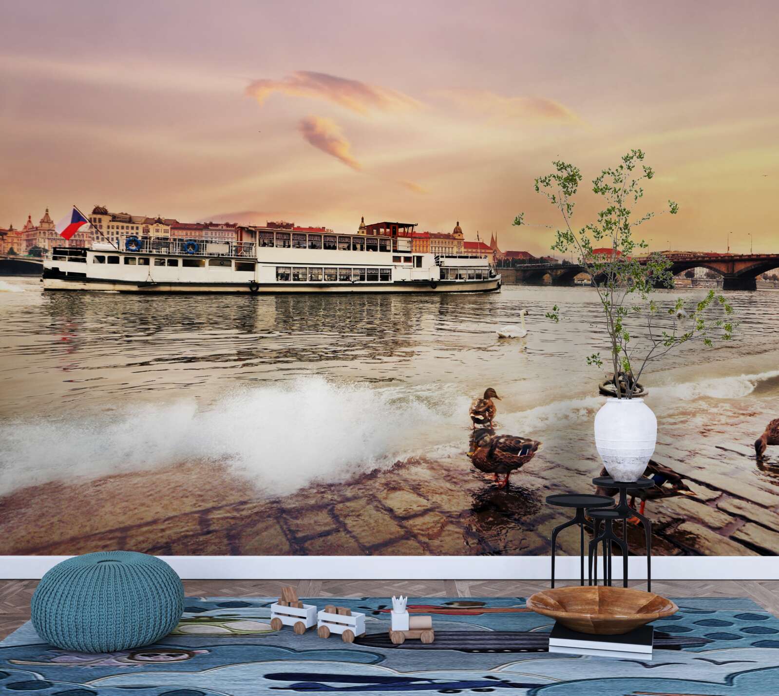 Fotobehang eenden bij de vijver