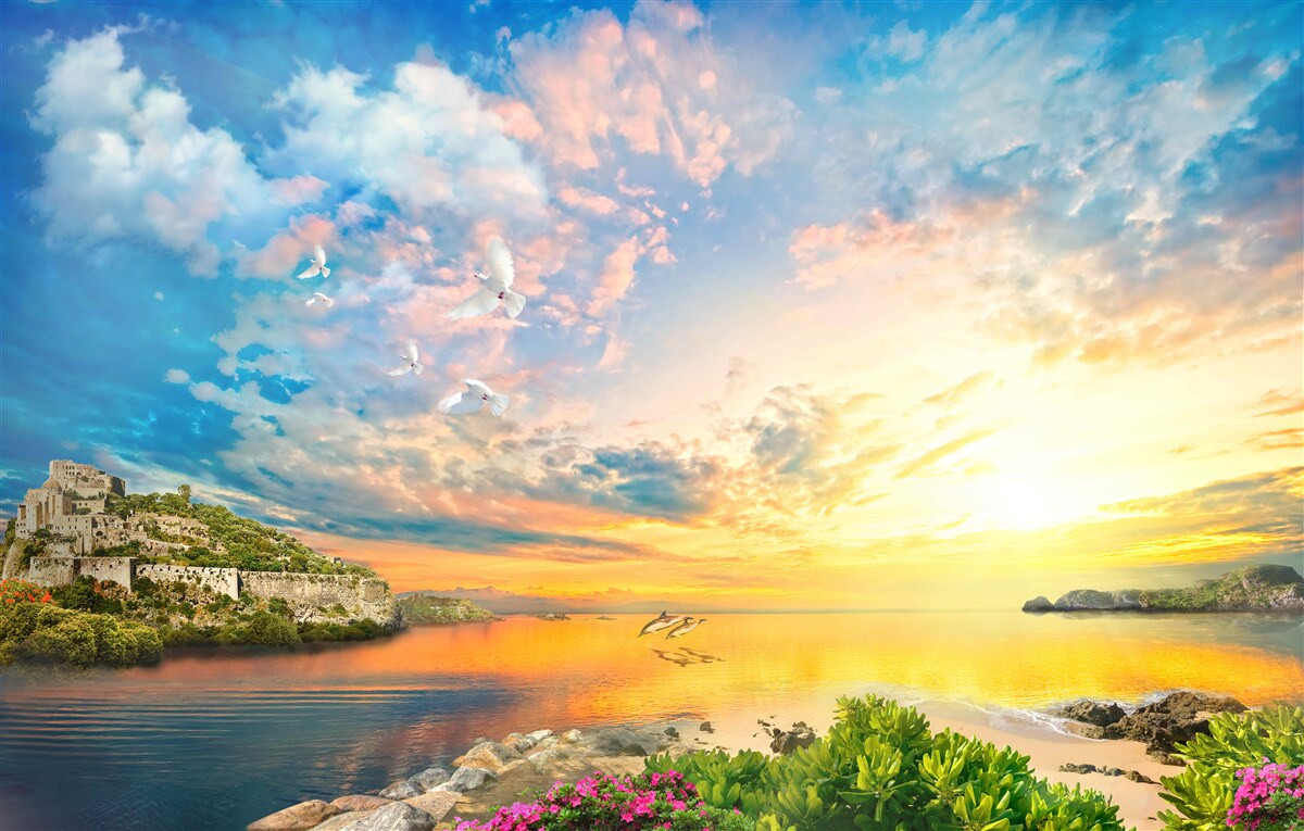 Fotobehang dolfijnen komen uit het water