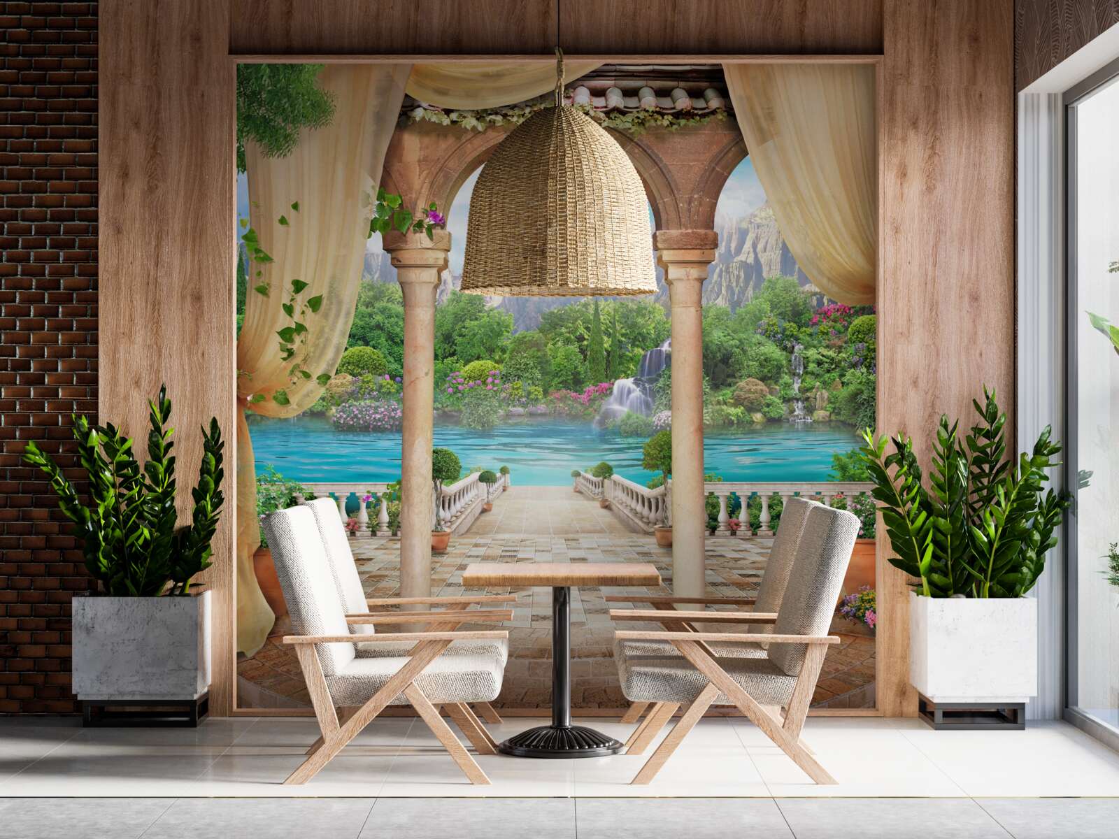 Fotobehang comfortabele gazebo voor ontspanning