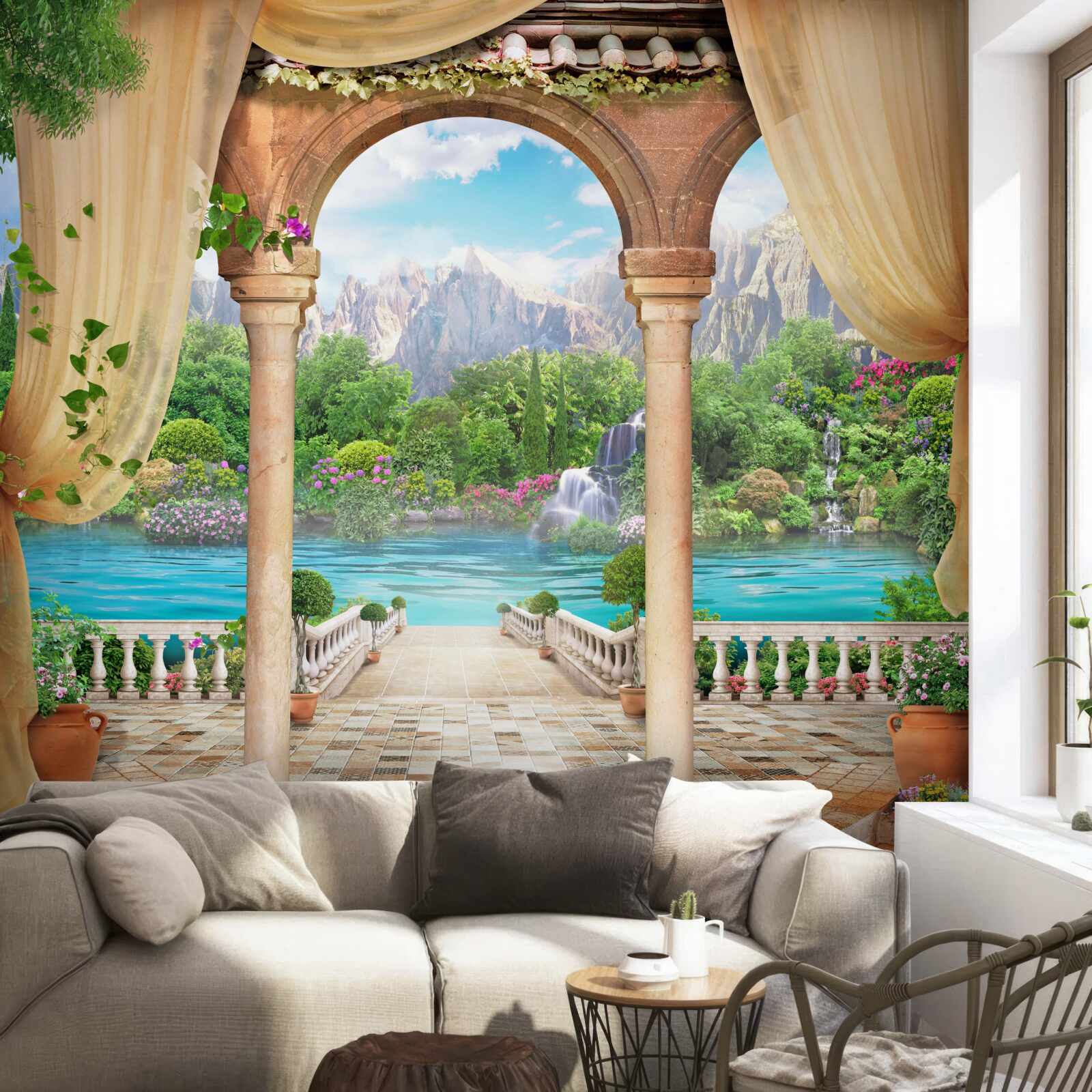 Fotobehang comfortabele gazebo voor ontspanning