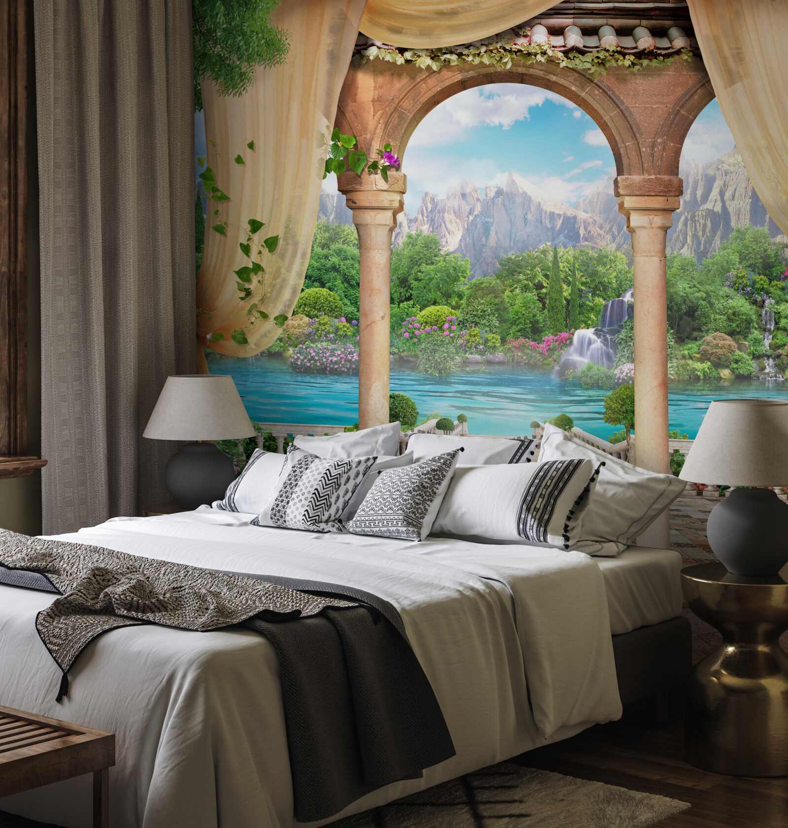 Fotobehang comfortabele gazebo voor ontspanning