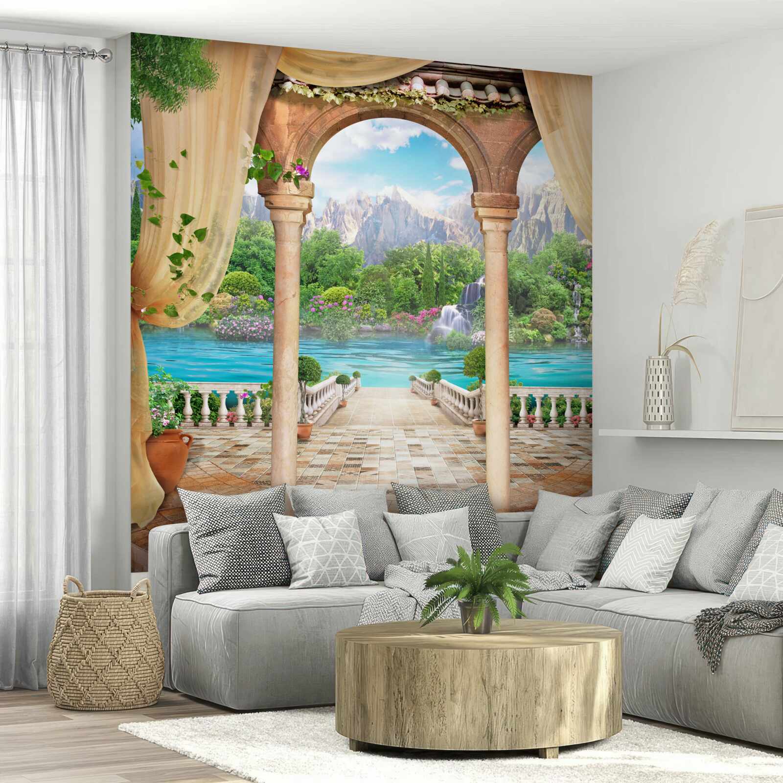 Fotobehang comfortabele gazebo voor ontspanning