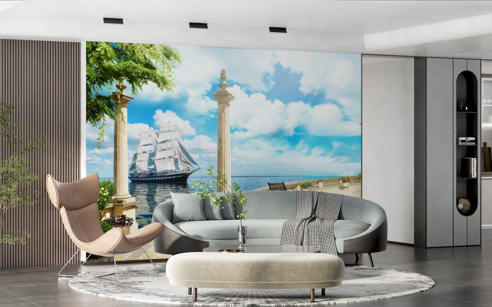 Fotobehang een zeilboot nadert de kust