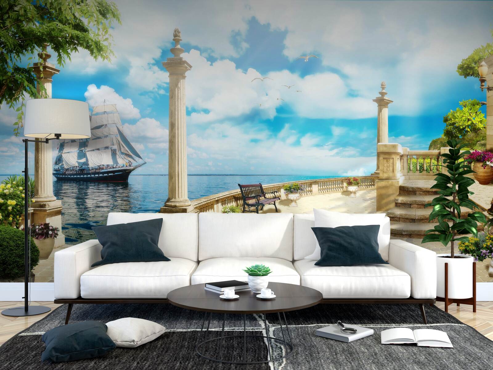 Fotobehang een zeilboot nadert de kust