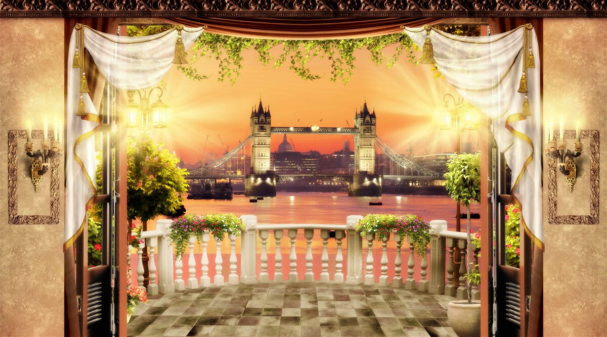 Fotobehang uitzicht op londen bridge vanaf het balkon in de avond