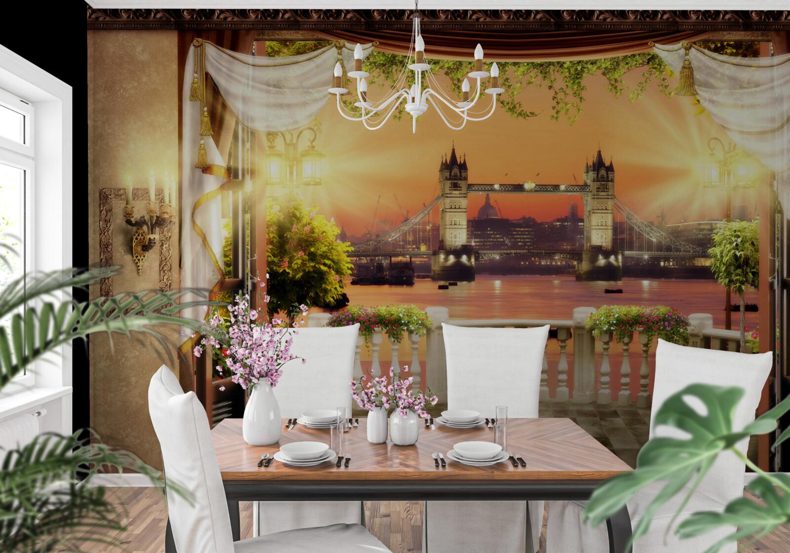 Fotobehang uitzicht op londen bridge vanaf het balkon in de avond