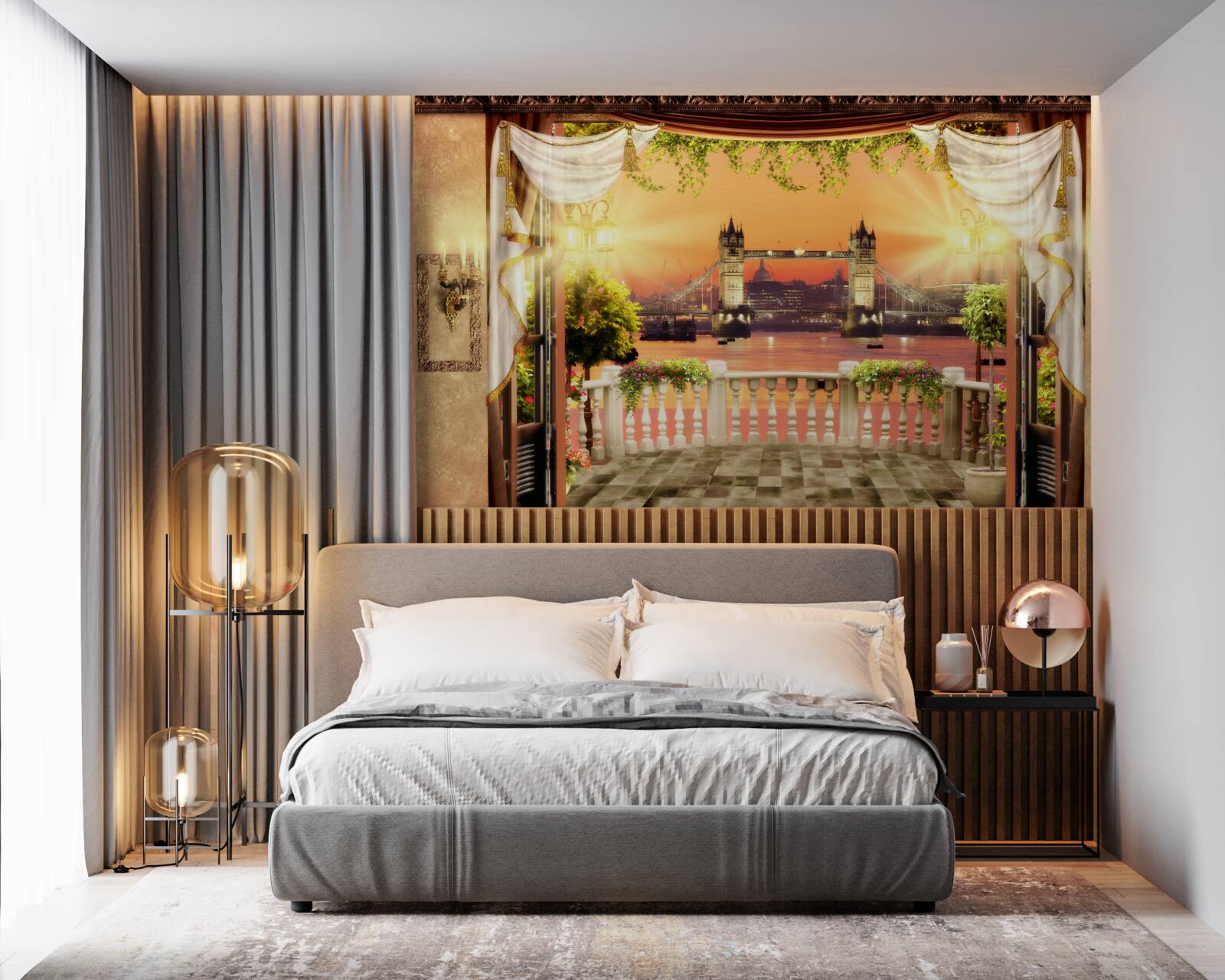 Fotobehang uitzicht op londen bridge vanaf het balkon in de avond