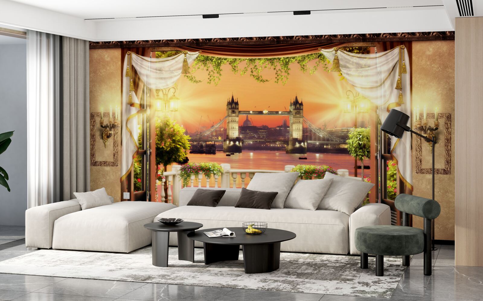 Fotobehang uitzicht op londen bridge vanaf het balkon in de avond