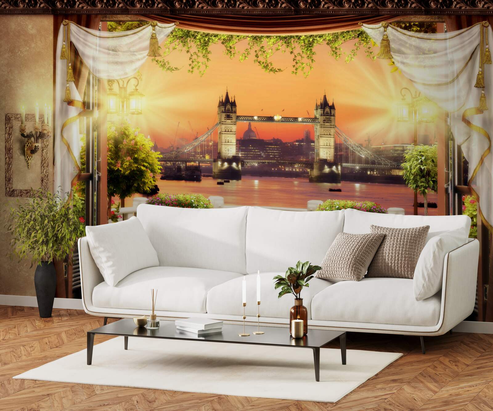 Fotobehang uitzicht op londen bridge vanaf het balkon in de avond