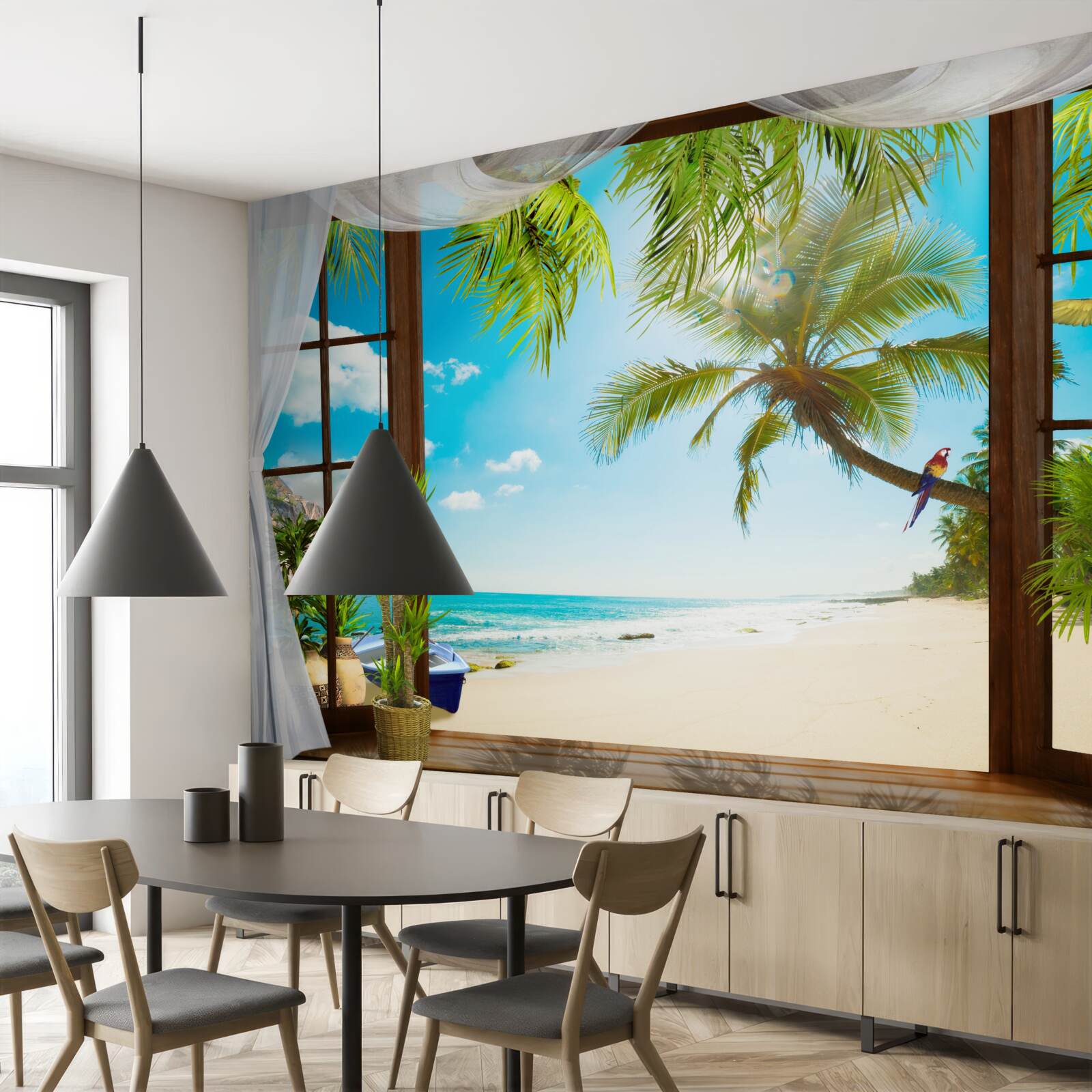 Fotobehang uitgang van het huis naar het zandstrand