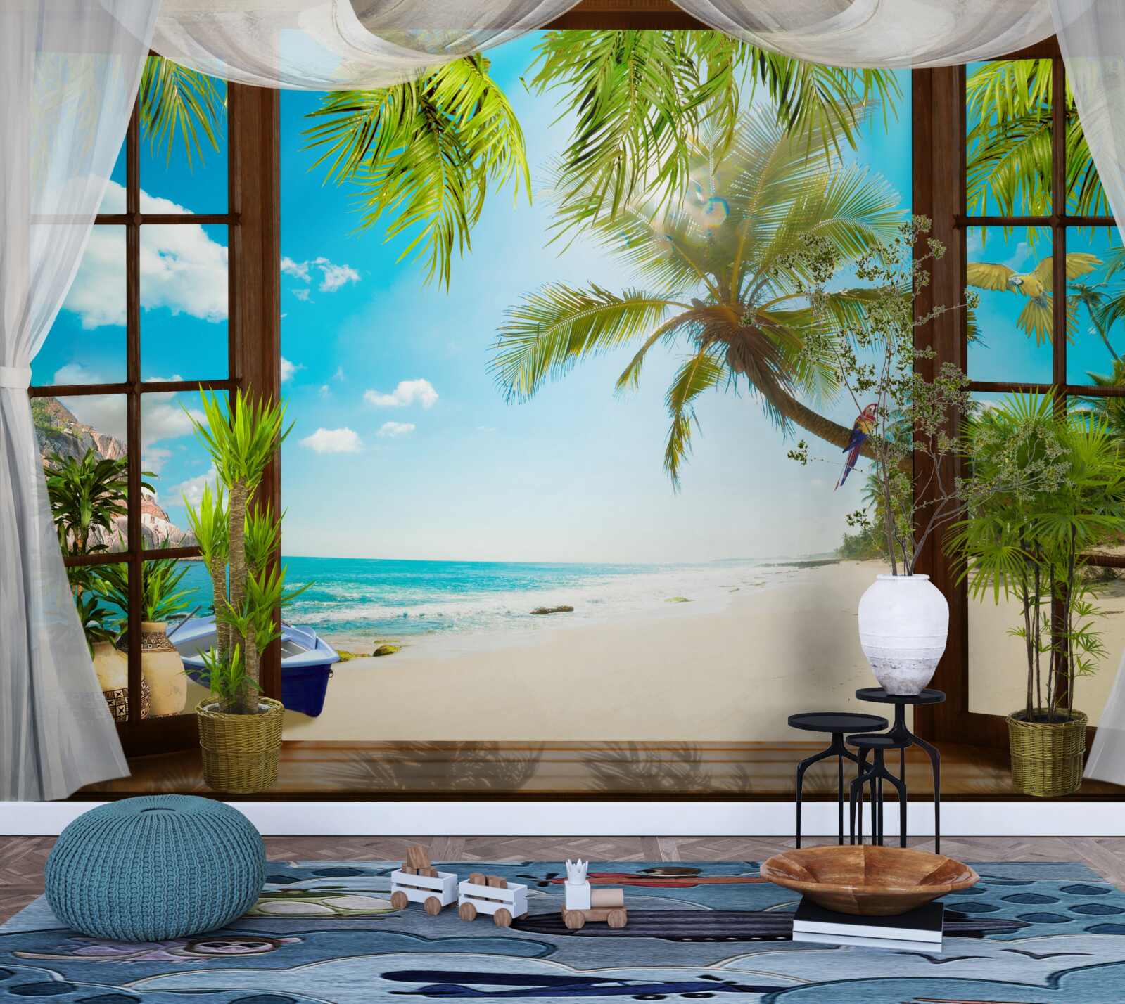 Fotobehang uitgang van het huis naar het zandstrand