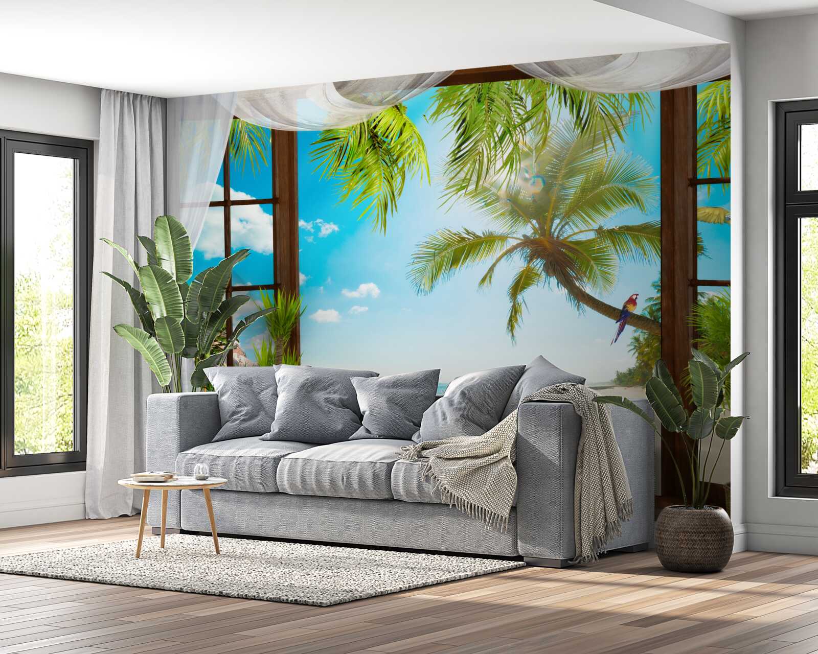 Fotobehang uitgang van het huis naar het zandstrand